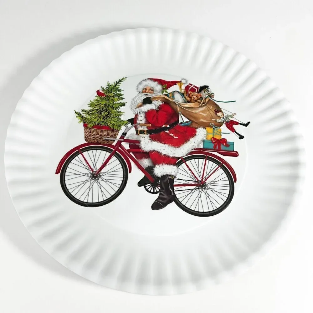 Melamine 16” Serving plate Santa On Bike Platter NEW